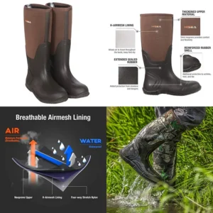 Men's Rain Boots, Waterproof Durable Insulated Rubber Boots